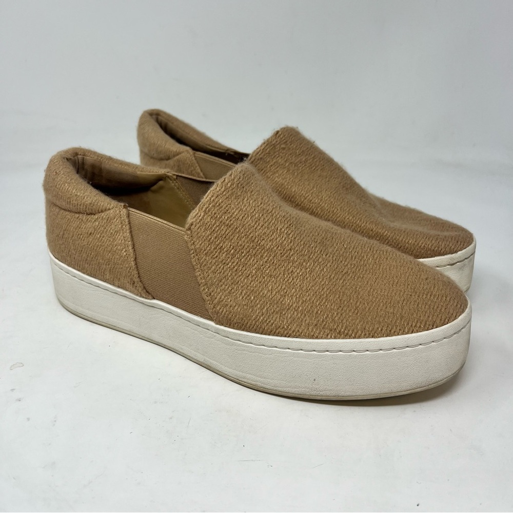 Vince Warren Slip On Platform Sneakers Womens 9 Camel Tan Fabric Designer Shoes